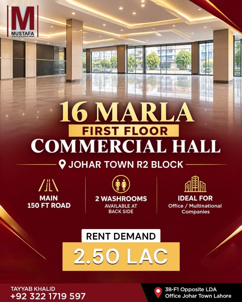16 Marla Commercial Hall for Rent in Johar Town Lahore